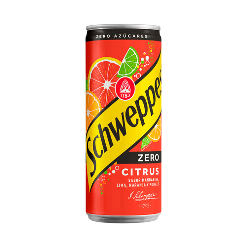 SCHWEPPES CITRUS ZERO  Refresco sabor mandarina, lima, naranja y pomelo lata 33 cl.