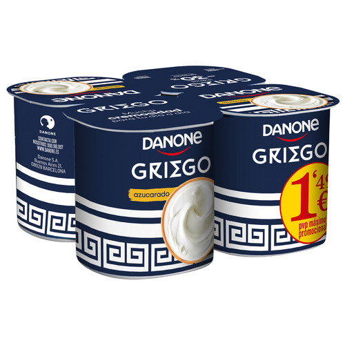 DANONE Yogur griego natural azucarado 4 x 110 g.