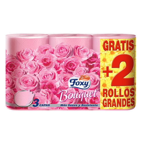 FOXY Papel higiénico tres capas con aroma a rosa Bouquet 4+2 rollos