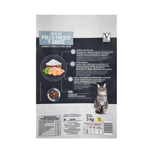 PRODUCTO ALCAMPO Alimento de gato pollo y arroz Auchan expert 3 kg.