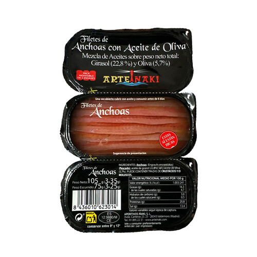 ARTEIÑAKI Tripack de anchoas en aceite de girasol 3 x 35 g.
