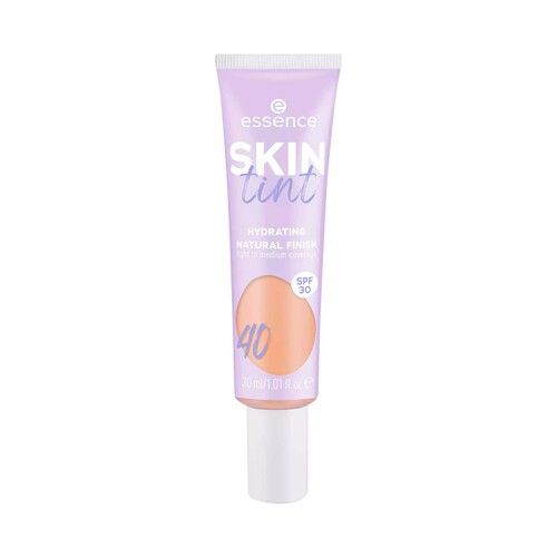 ESSENCE Skin tint tono 40 Tinte para piel hidratante, cobertura ligera a media y FPS 30.