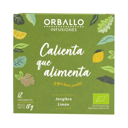 ORBALLO Calienta que alimenta Infusión ecológica de jenjibre y limón 12 uds.