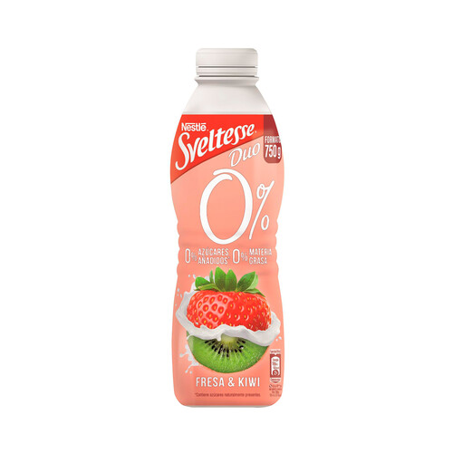 SVELTESSE Yogur líquido desnatado (0% materia grasas) sin azúcares añadidos y con fresas y kiwi  Duo 0% 750 g.