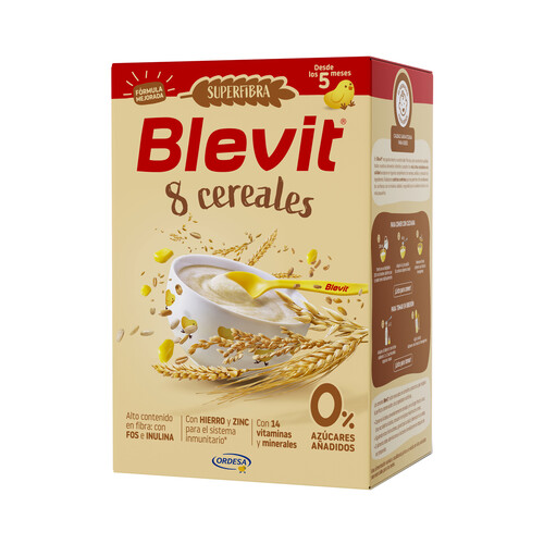 BLEVIT Superfibra Papilla de 8 cereales sin azúcares añadidos, a partir de 5 meses 500 g.