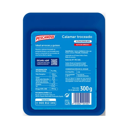 PESCANOVA Calamar troceado ultracongelado 300 g.