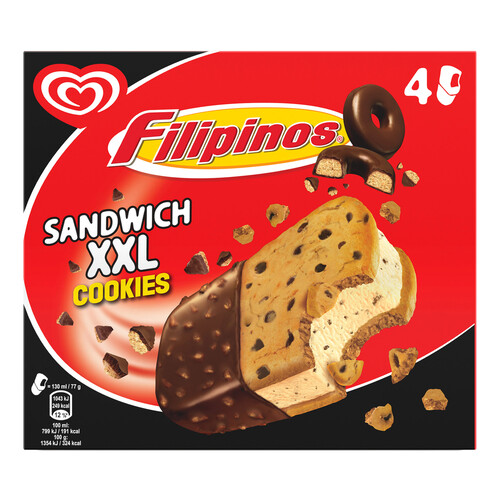 FILIPINOS de Frigo Sandwich XXL de helado de galleta con chips de galletas de chocolate 4 x 130 ml.