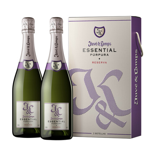 JUVÉ & CAMPS Estuche con 2 botellas de cava brut reserva con denominación de origen Cava JUVÉ & CAMPS Essential púrpura.