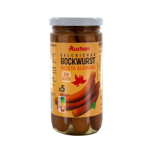 PRODUCTO ALCAMPO Salchichas Bockwurst cocidas y ahumadas PRODUCTO ALCAMPO frasco de 200 g.