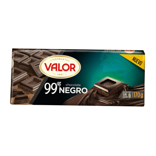 VALOR Chocolate negro, 99 % cacao, sin gluten 170 g.