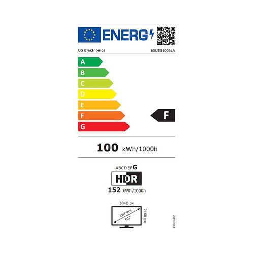 Televisión 165,1 cm (65) LED LG 65UT81006, 4K Ultra HD, SmartTV, webOS24, HDR10, Bluetooth, color negro.