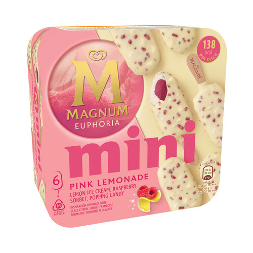 MAGNUM Euphoria de Frigo Mini bombón helado de limón, frambuesa y chocolate blanco 6 x 55 ml.