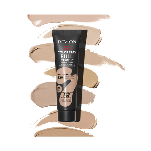 REVLON Colorstay full cover tono 220 Natural beige Base de maquillaje de textura ligera, cobertura 100% mate 30 ml.