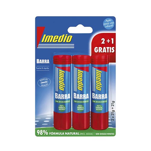 Pack barra pegamento sin disolventes 2x21+21g IMEDIO