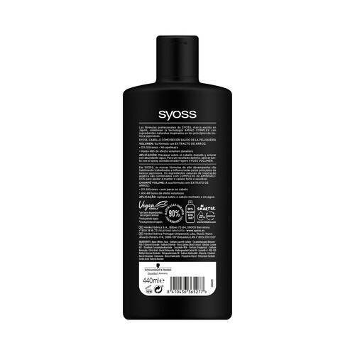 SYOSS Champú sin siliconas y con efecto volumen, para cabellos finos o sin volumen SYOSS Volumen 440 ml.