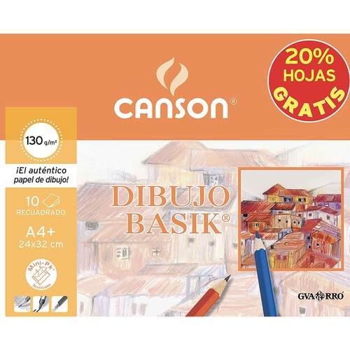 Bloc de dibujo basik recuadro tamaño A4 de 10 hojas + 20% gratis, CANSON.