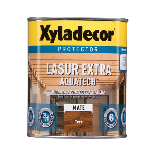 Protector mate para madera, Teca, interior-exterior, XYLADECOR Lasur Extra Mate Aquatech, 750ml.