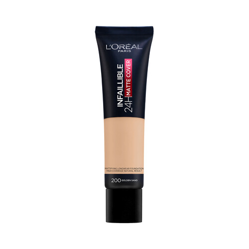 L'ORÉAL PARIS Infallible matte cover 24h  Tono 200 Golden sand   Base de maquillaje de textura fundente y acabado mate.