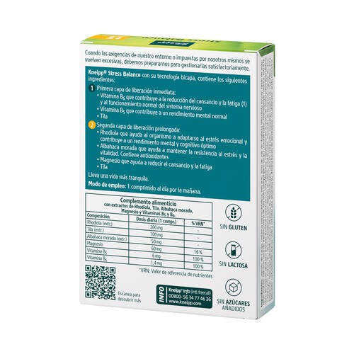 KNEIPP Stress balance Complemento alimenticio que ayuda a reducir la fatiga y el estrés emocional 15 uds.