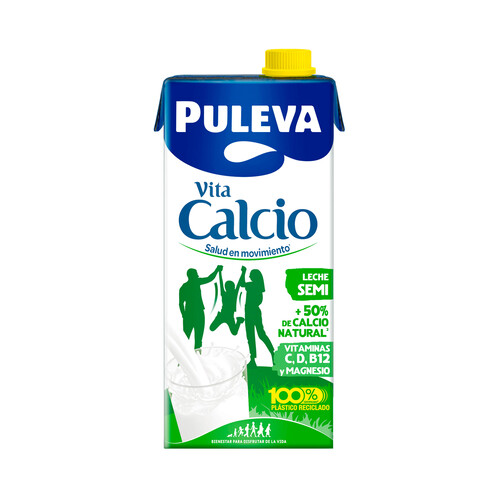 PULEVA Leche semidesnatada de vaca con un 50% más de calcio natural  Vita calcio 1l.