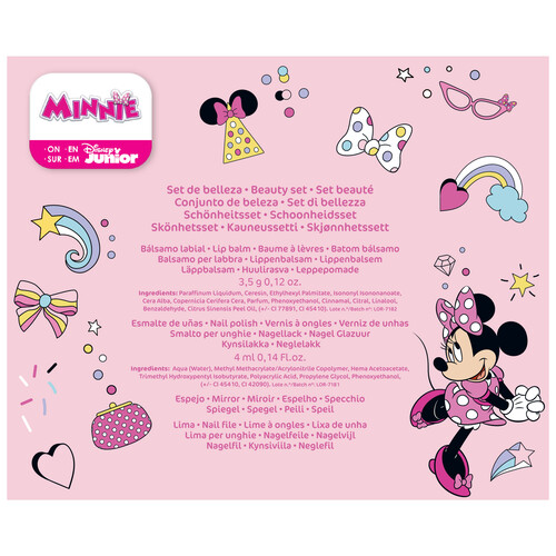 MINNIE Estuche infantil con bálsamo labial, esmalte de uñas y lima.