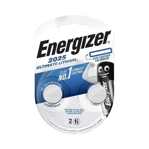 Pack de 2 pilas de botón de litio CR2025, 3V, ENERGIZER Ultimate Lithium.