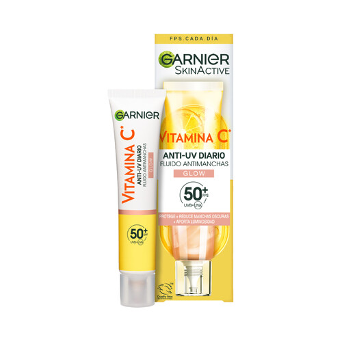 GARNIER Skin active Fluido diario iluminador con vitamina C y FPS 50+ 50 ml.