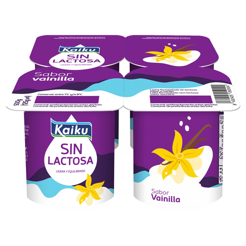 KAIKU Yogur sin lactosa con sabor a vainilla Sin lactosa 4 x 125 g.