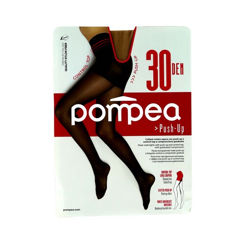 Panty transparente mate con compresión gradual ligera, 30den, POMPEA, color ambrato, talla L.