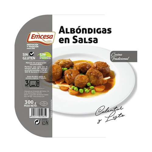 EMCESA Albóndigas en salsa, elaboradas sin conservantes, ni colorantes ni gluten EMCESA 300 g.