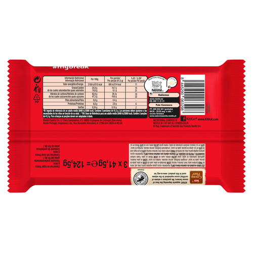 KIT KAT Barritas de galleta cubiertas de chocolate blanco 3 uds. 41,5 g.