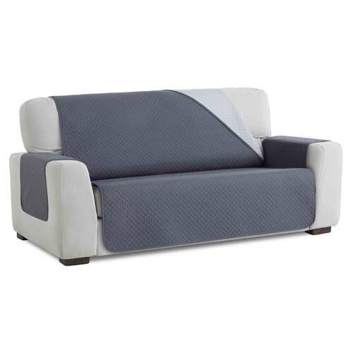 Cubresofá acolchado reversible para sofá de 2 plazas, color gris claro-gris oscuro.