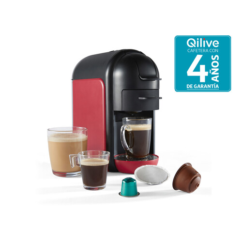 Cafetera compatible con cápsulas Nespresso, Dolce Gusto y Senseo, QILIVE Q.5720 rojo, presión 20bar.