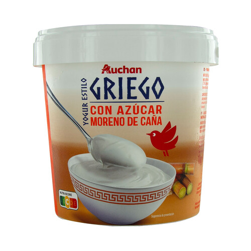 AUCHAN Yogur griego natural con azúcar moreno de caña 1 kg. Producto Alcampo