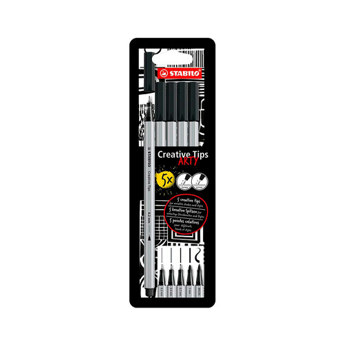 Pack de 5 rotuladores STABILO Creative tips negro.