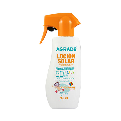 AGRADO Kids Protector solar en spray, especial niños con pieles sensibles y FPS 50+ (muy alto) 250 ml.