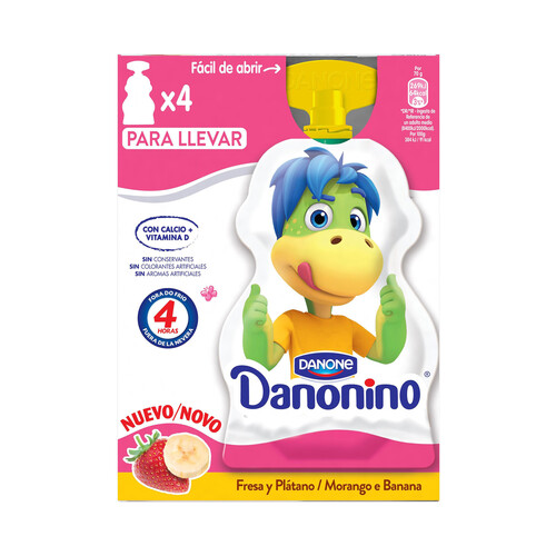 DANONINO Pouch de sabor fresa y plátano con calcio y vitaminia D DANONINO de Danone 4 x 70 g.