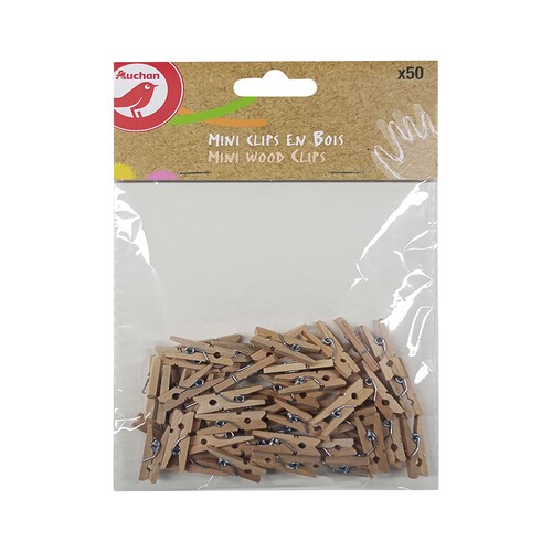 50 Mini Clips Pinzas Madera Natural ALCAMPO