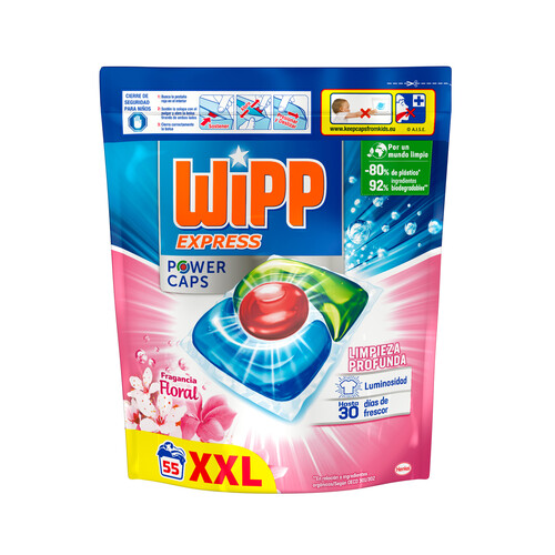 WIPP EXPRESS Power caps Detergente en cápsulas, con fragancia floral, 55 lavados. 