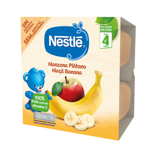 NESTLÉ Tarrinas de manzana y plátano, a partir de 4 meses NESTLÉ 4 x 100 g.