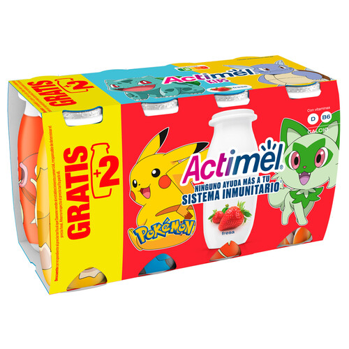 ACTIMEL de Danone Leche fermentada con Lcasei y sabor a  fresa 6 x 100 ml.