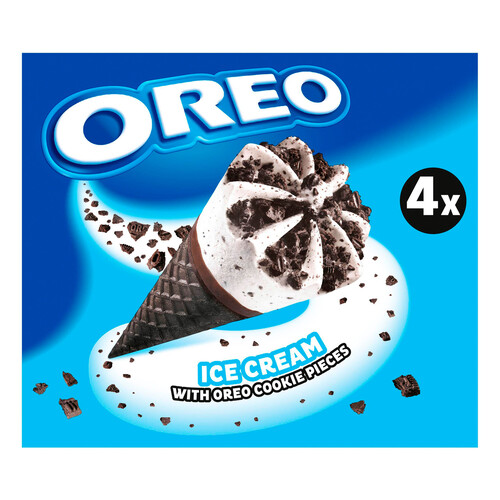 OREO Cono con barquillo de chocolate y helado de nata con trocitos de galleta 4 x 110 ml.