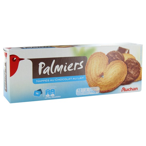 PRODUCTO ALCAMPO Palmeras de hojaldre cubiertas de chocolate con leche 110 g.