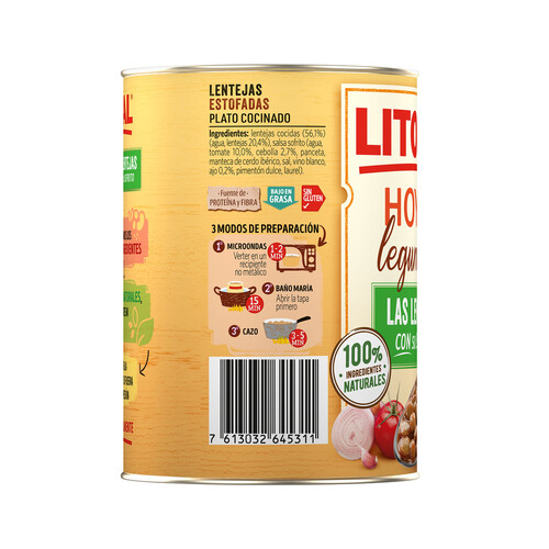 LITORAL Lentejas de la Abuela cocinadas LITORAL 435 g.