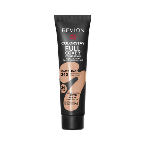 REVLON Colorstay full cover Tono 240 Medium beige  Base de maquillaje de textura ligera, cobertura 100% mate 30 ml.