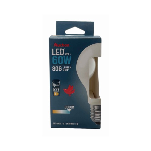 Bombilla Led E27, 7,3W=60W, luz fría, 806lm, PRODUCTO ALCAMPO.