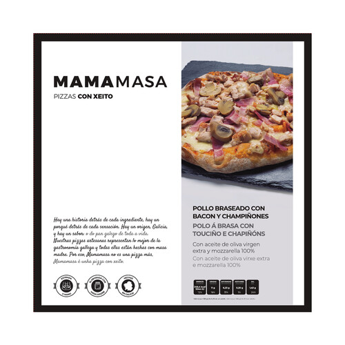 MAMAMASA Pizza congelada de pollo braseado con bacon y champiñones 420 g.