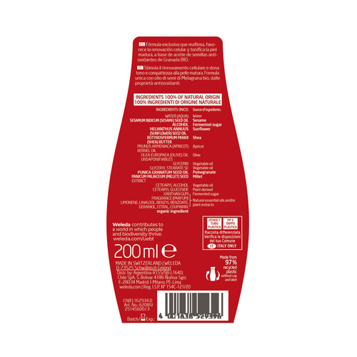 WELEDA Leche corporal reafirmante, que mejora la elasticidad, para pieles maduras 200 ml.