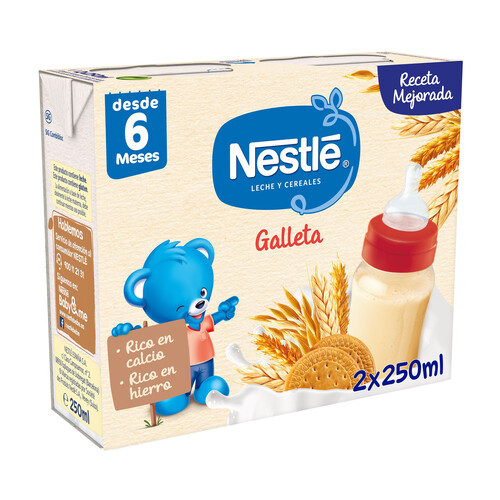 NESTLÉ Papilla líquida de cereales con galleta, a partir de 6 meses 2 x 250 ml.