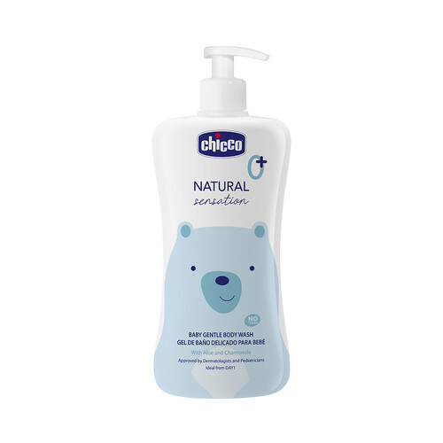 CHICCO Gel de baño sin lágrimas, con aloe vera y Camomil CHICCO Natural sensation 500 ml.